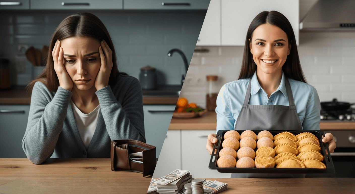 Transformação: Mulher triste sem dinheiro se torna feliz vendendo salgados assados